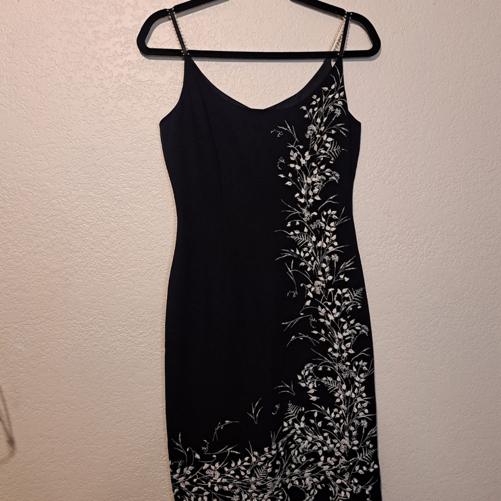 Maggy London Black Dress with White Floral Design